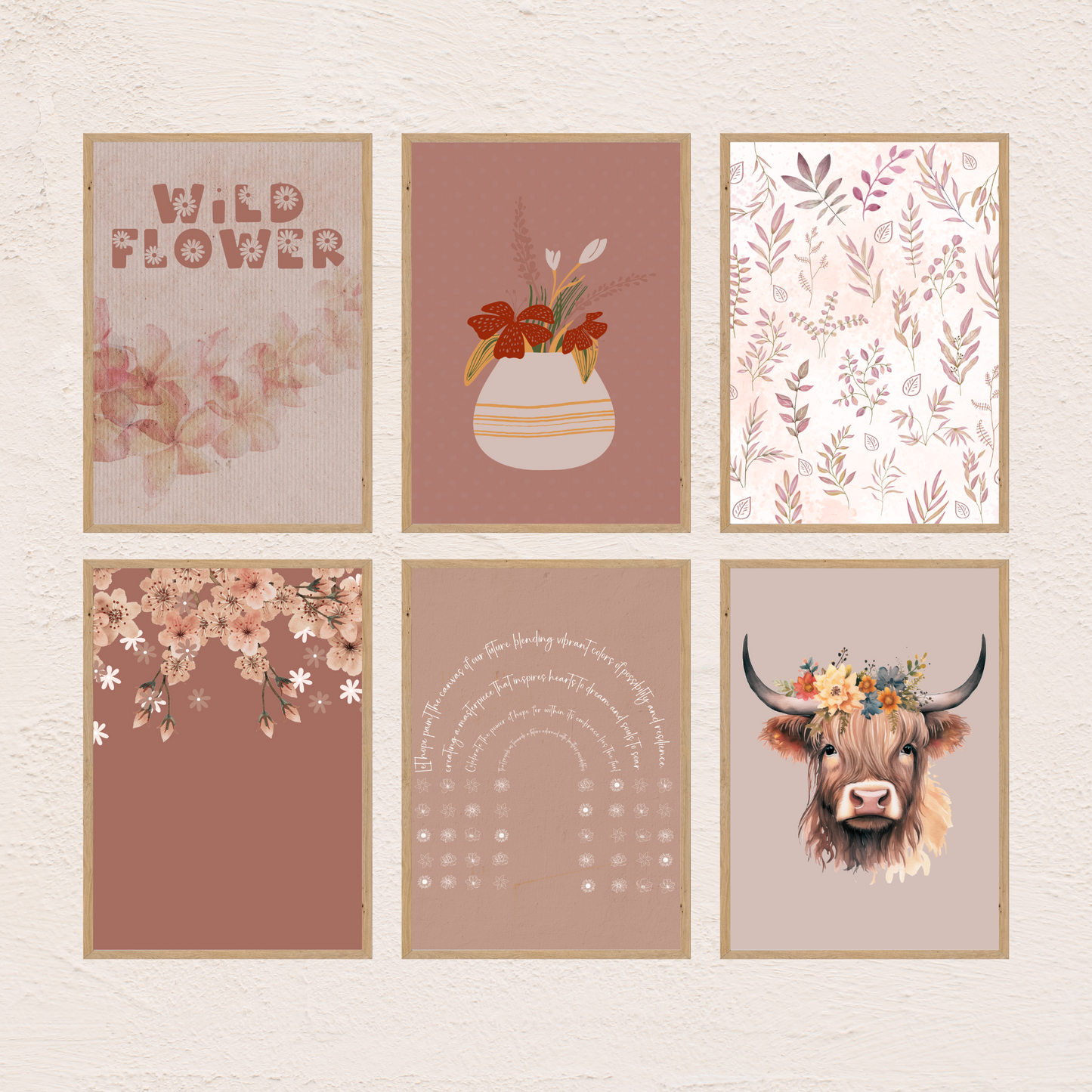 Shades of Pink Falling Blossoms Tree Wall Collage Poster - Whimsical Nature Display