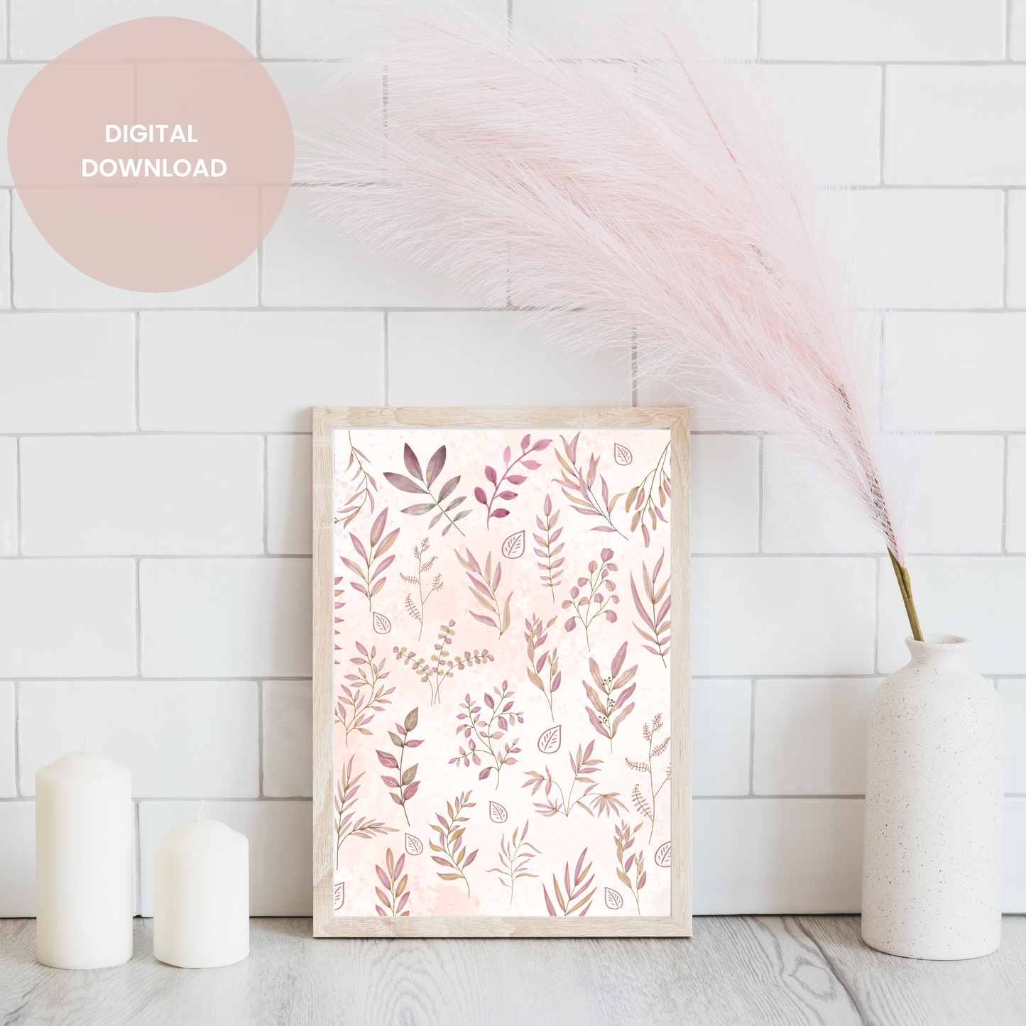 Watercolored Pink Leaves Wall Collage Poster - Serene Nature-Inspired Decor