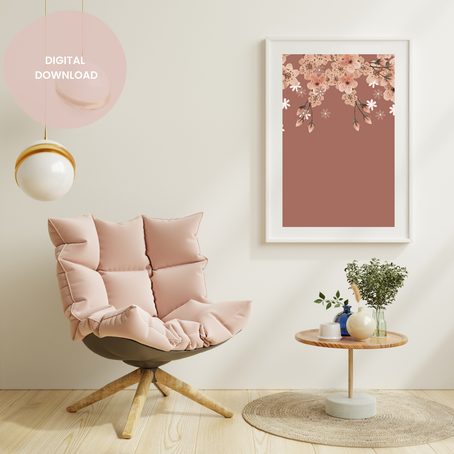 Shades of Pink Falling Blossoms Tree Wall Collage Poster - Whimsical Nature Display