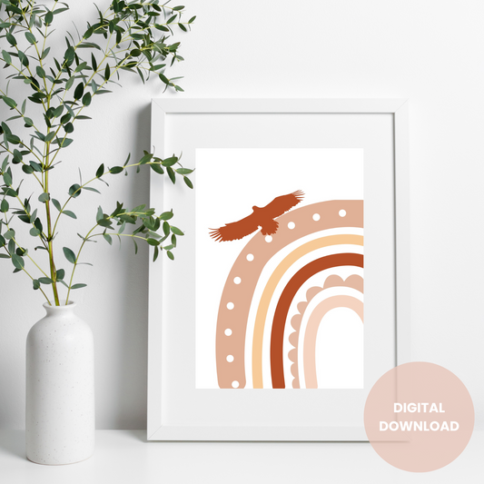 Rainbow with eagle art bedroom wall decor - Printable