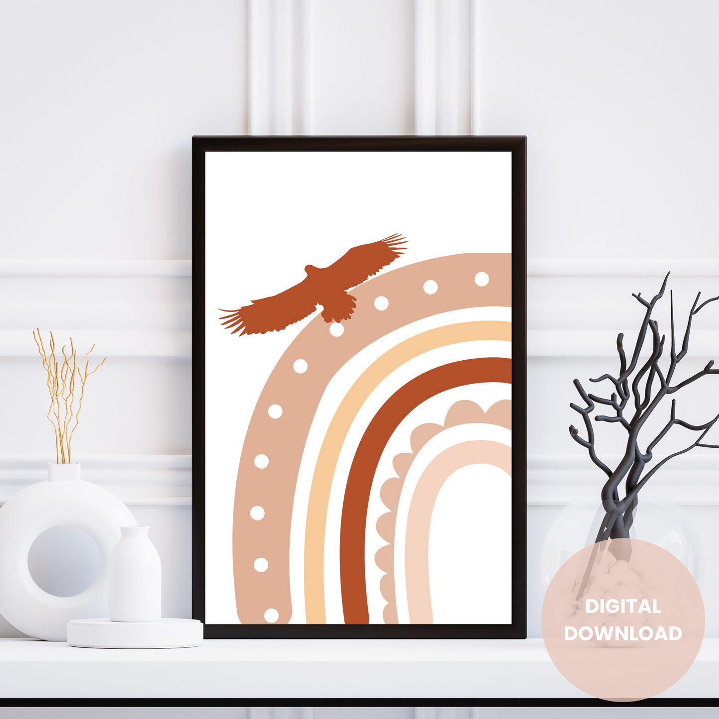 Rainbow with eagle art bedroom wall decor - Printable