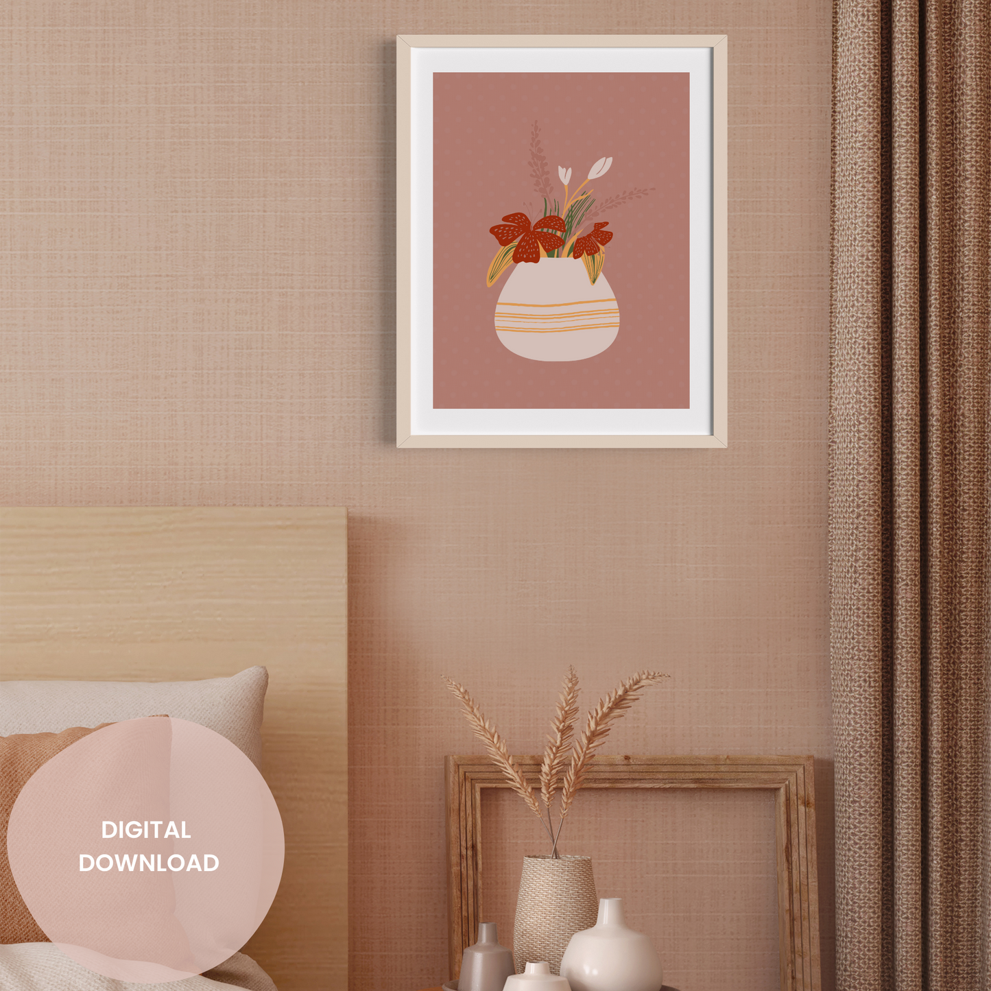 Graphic Vase with Pink Flowers Wall Collage Poster - Artful Floral Elegance