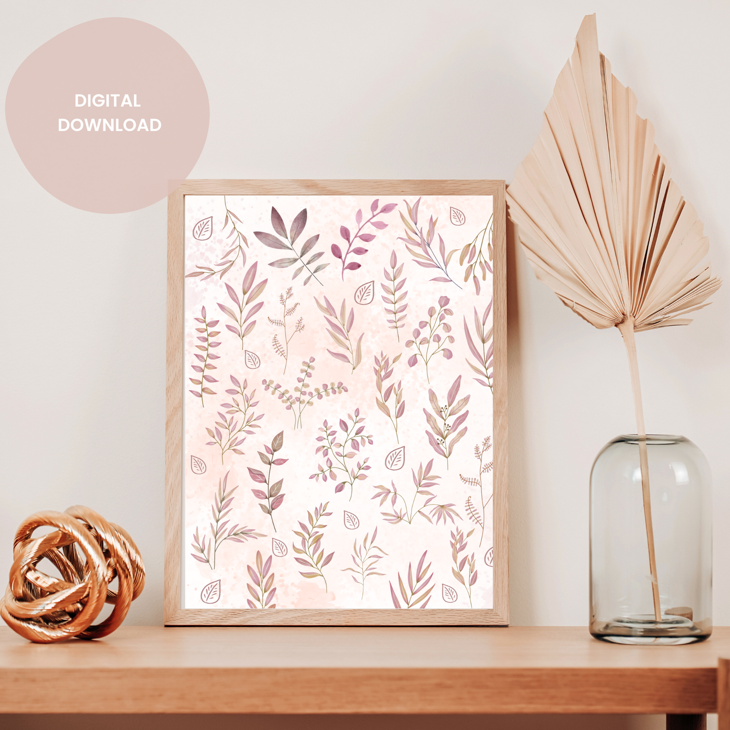 Watercolored Pink Leaves Wall Collage Poster - Serene Nature-Inspired Decor