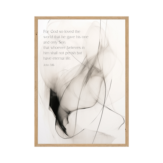 Minimalist abstract design paired with the inspiring verse John 3:16, emphasizing the gift of grace through faith.
