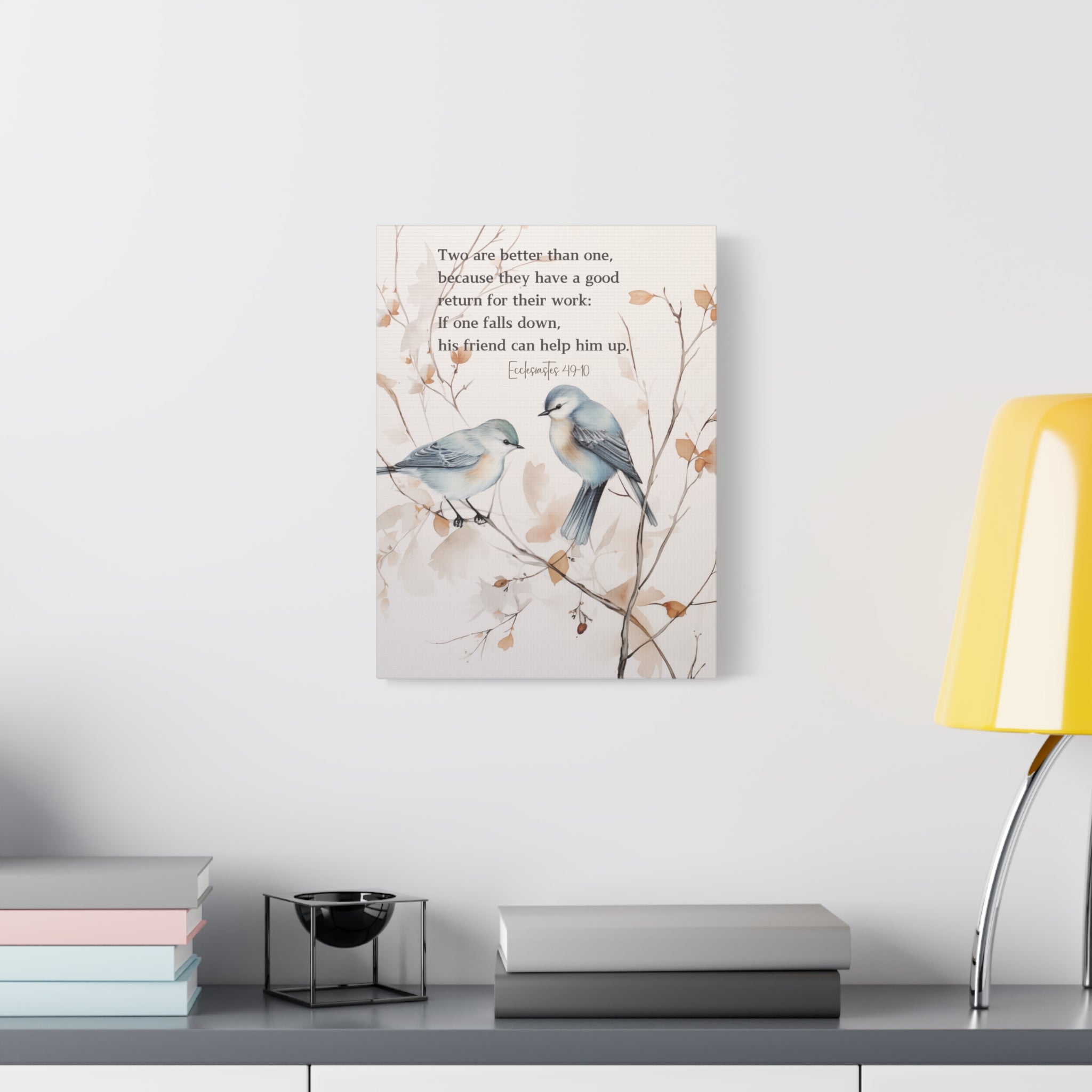 Elegant Canvas Art with Bible Verse: Two Birds on a Branch