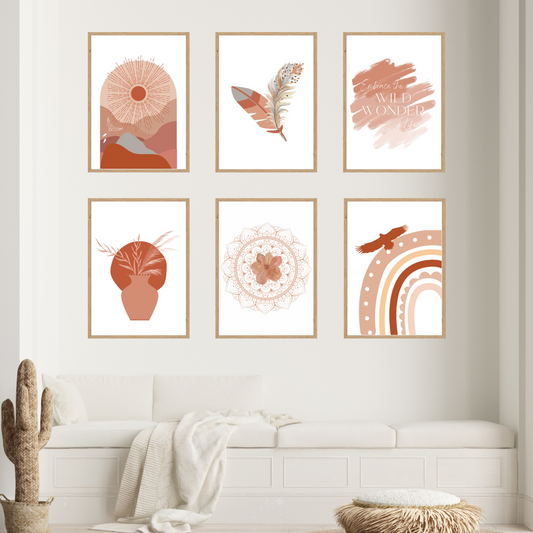 Soar Shades of Pink Modern Art Abstract Collage Collection Set of 7