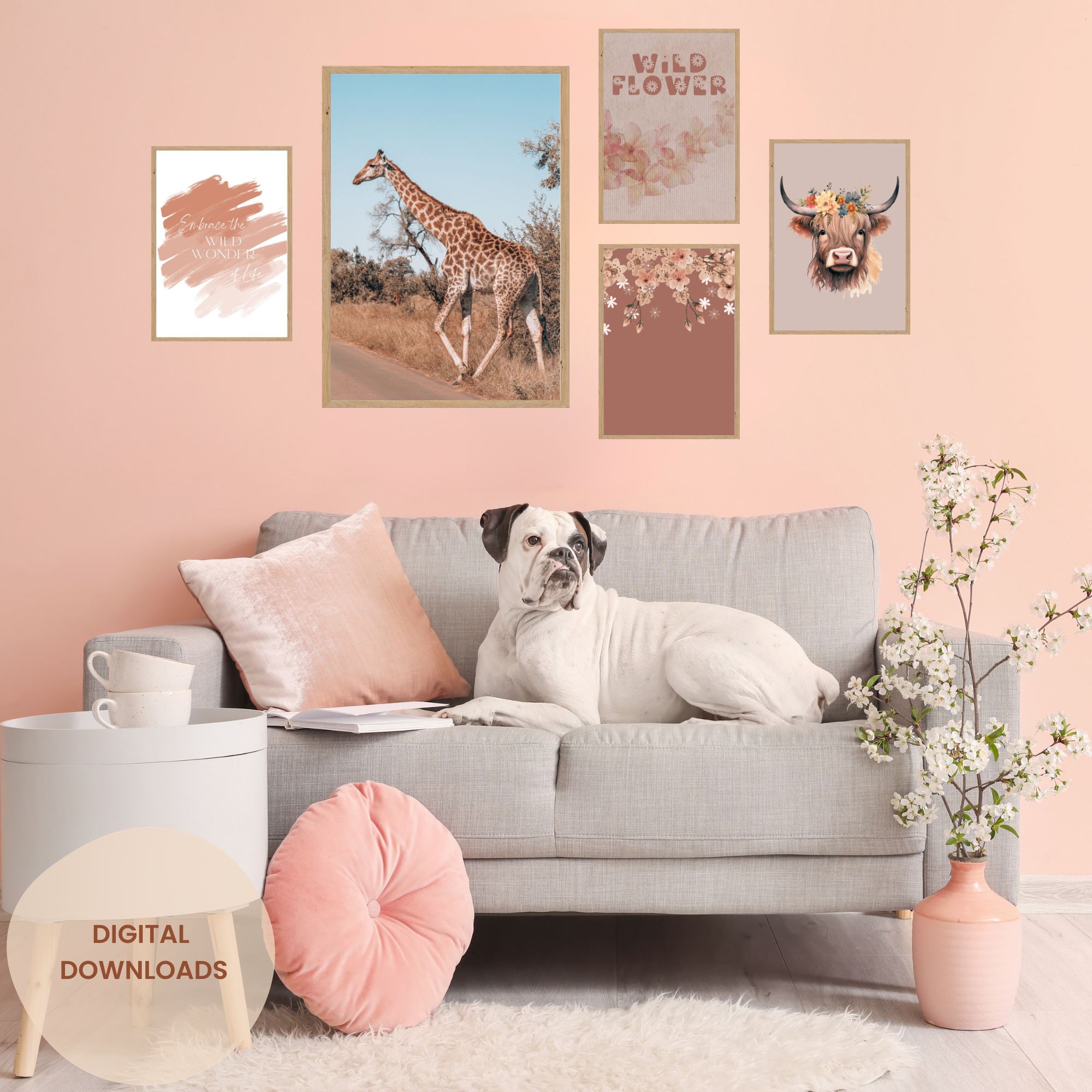Shades of Pink African Animal Gallery Wall Printables
