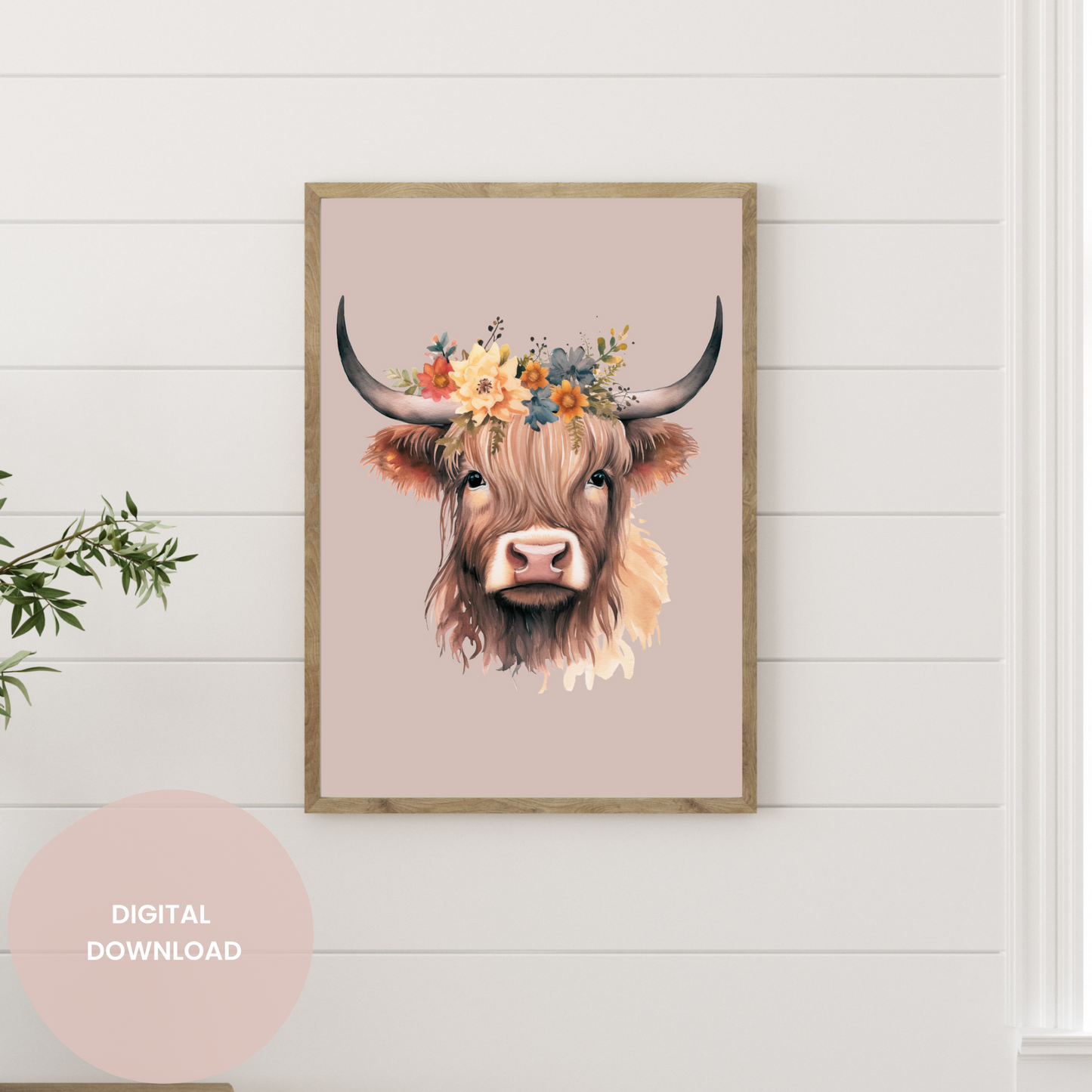 Floral Crowned Bull - Artful Watercolor Wall Collage Poster