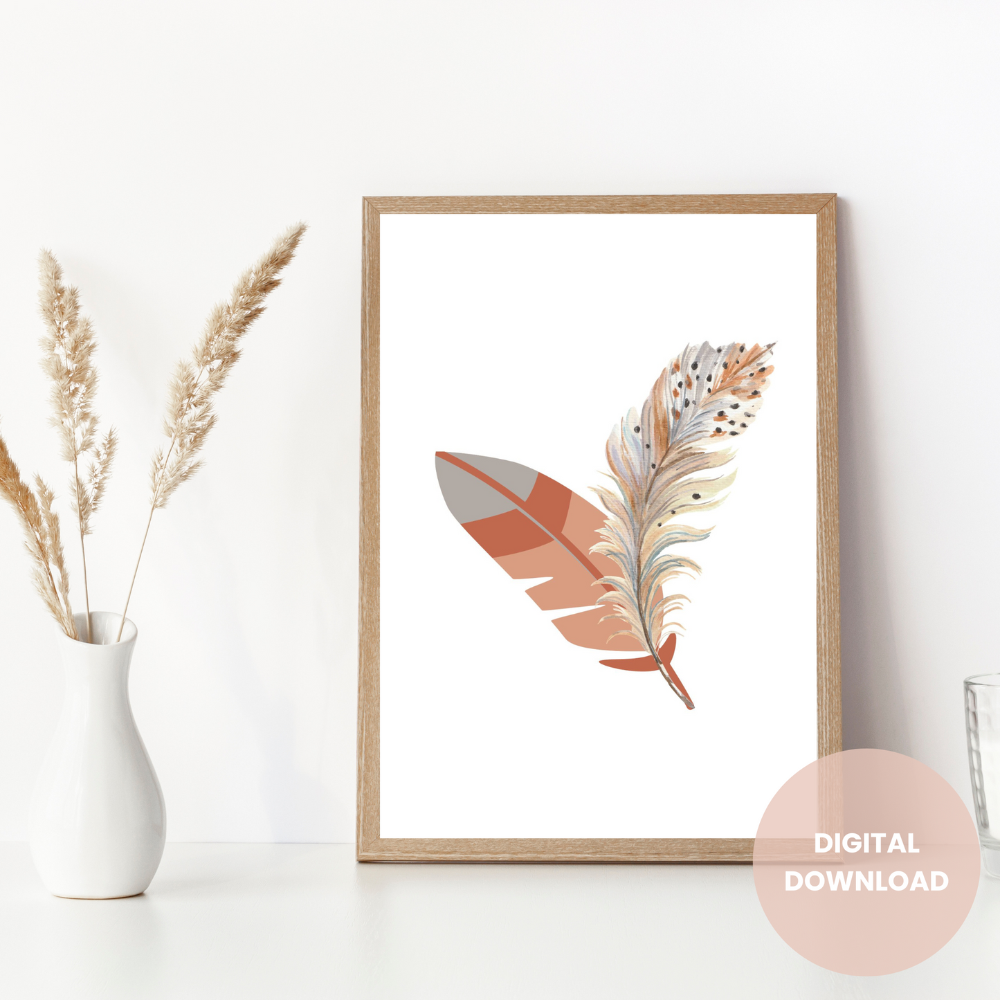 Pink feather Wall Art Decor - Digital Download