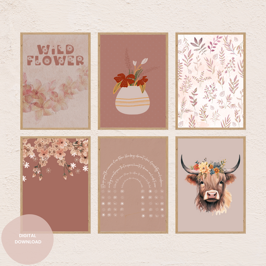 Dusty Pink Flower Wall Collage | Set of 6