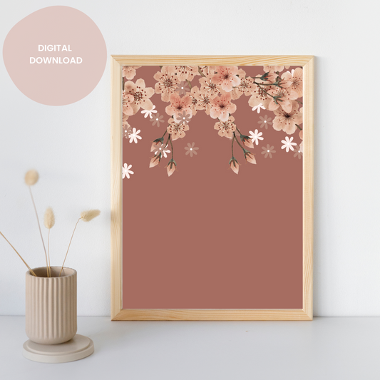 Shades of Pink Falling Blossoms Tree Wall Collage Poster - Whimsical Nature Display