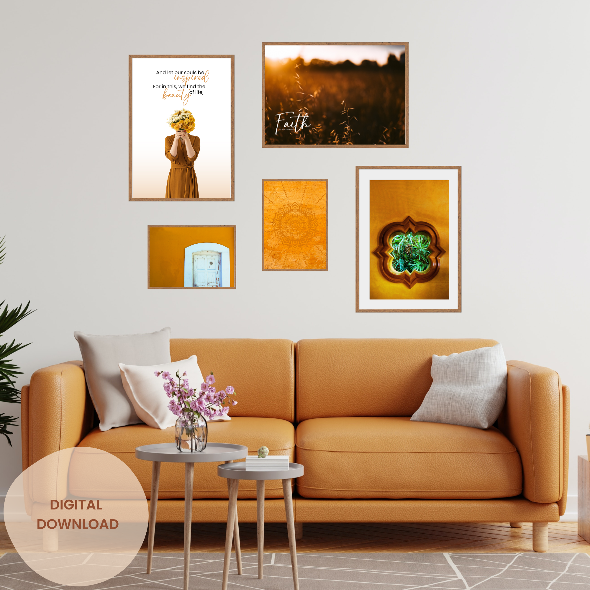 Golden Reverie: A Mustard-Hued Journey Printable Wall Art Collection