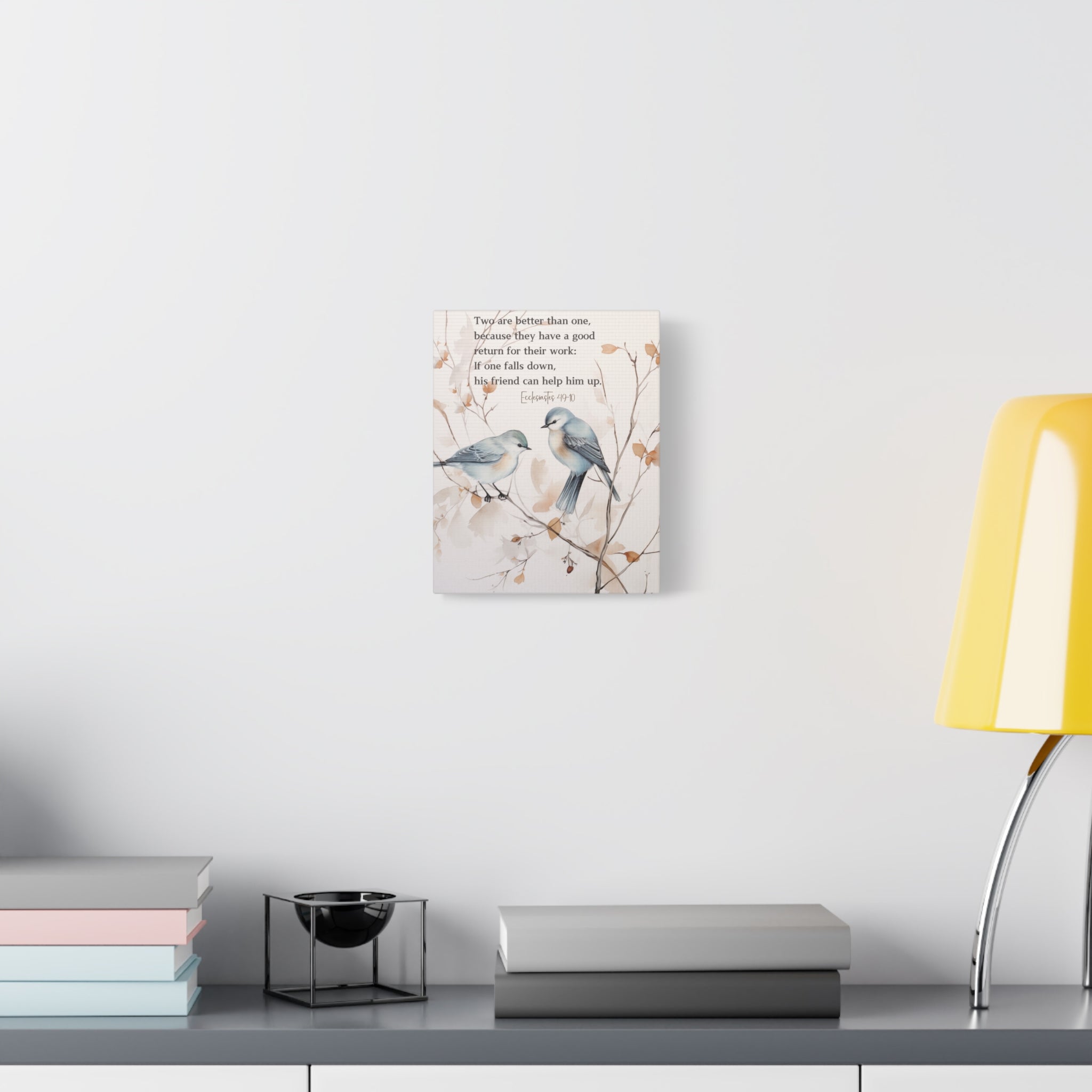 Elegant Canvas Art with Bible Verse: Two Birds on a Branch