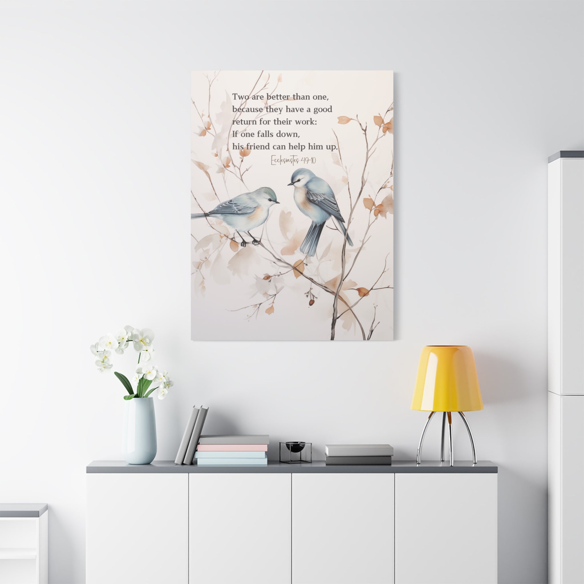 Elegant Canvas Art with Bible Verse: Two Birds on a Branch