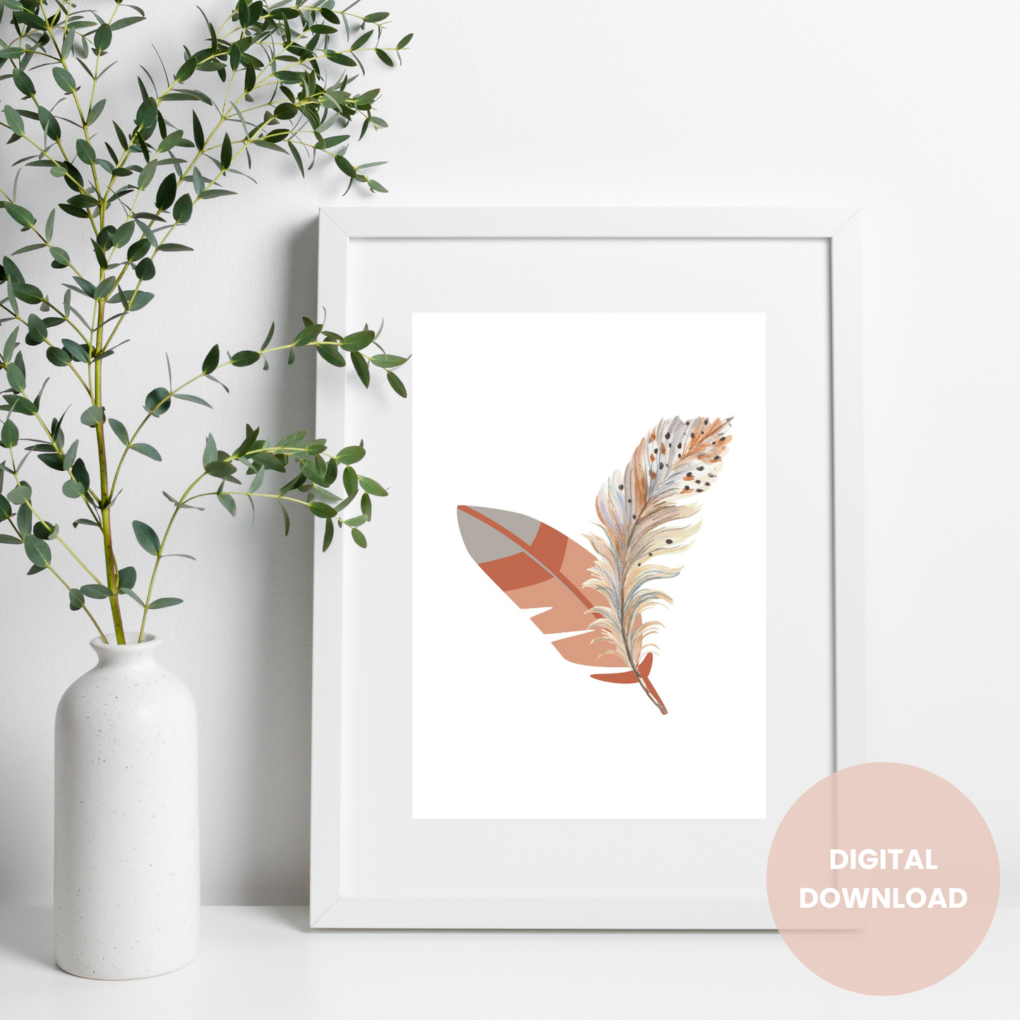 Pink feather Wall Art Decor - Digital Download