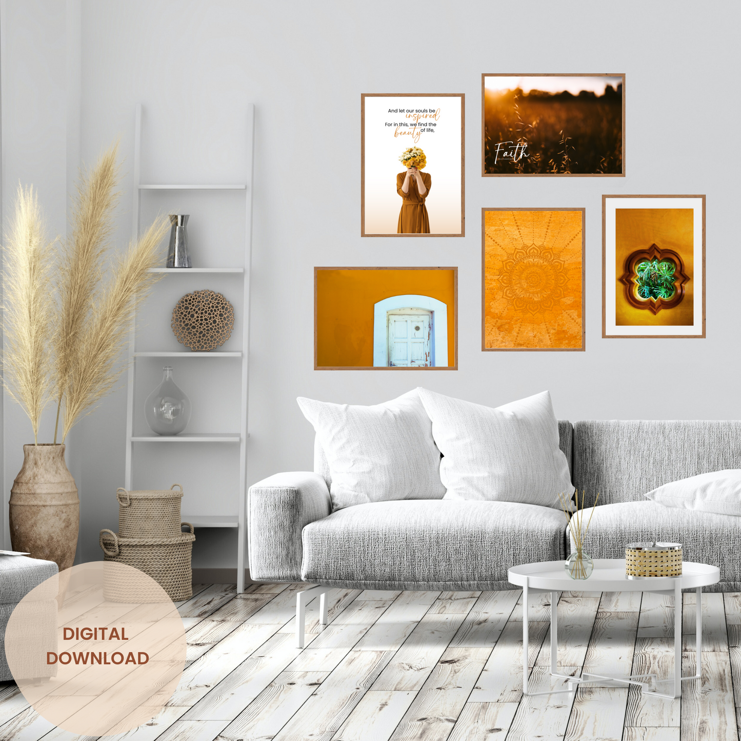 Golden Reverie: A Mustard-Hued Journey Printable Wall Art Collection