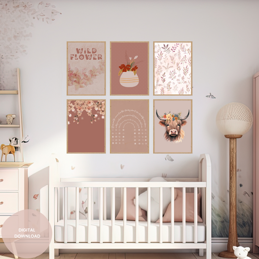 Dusty Pink Flower Wall Collage | Set of 6