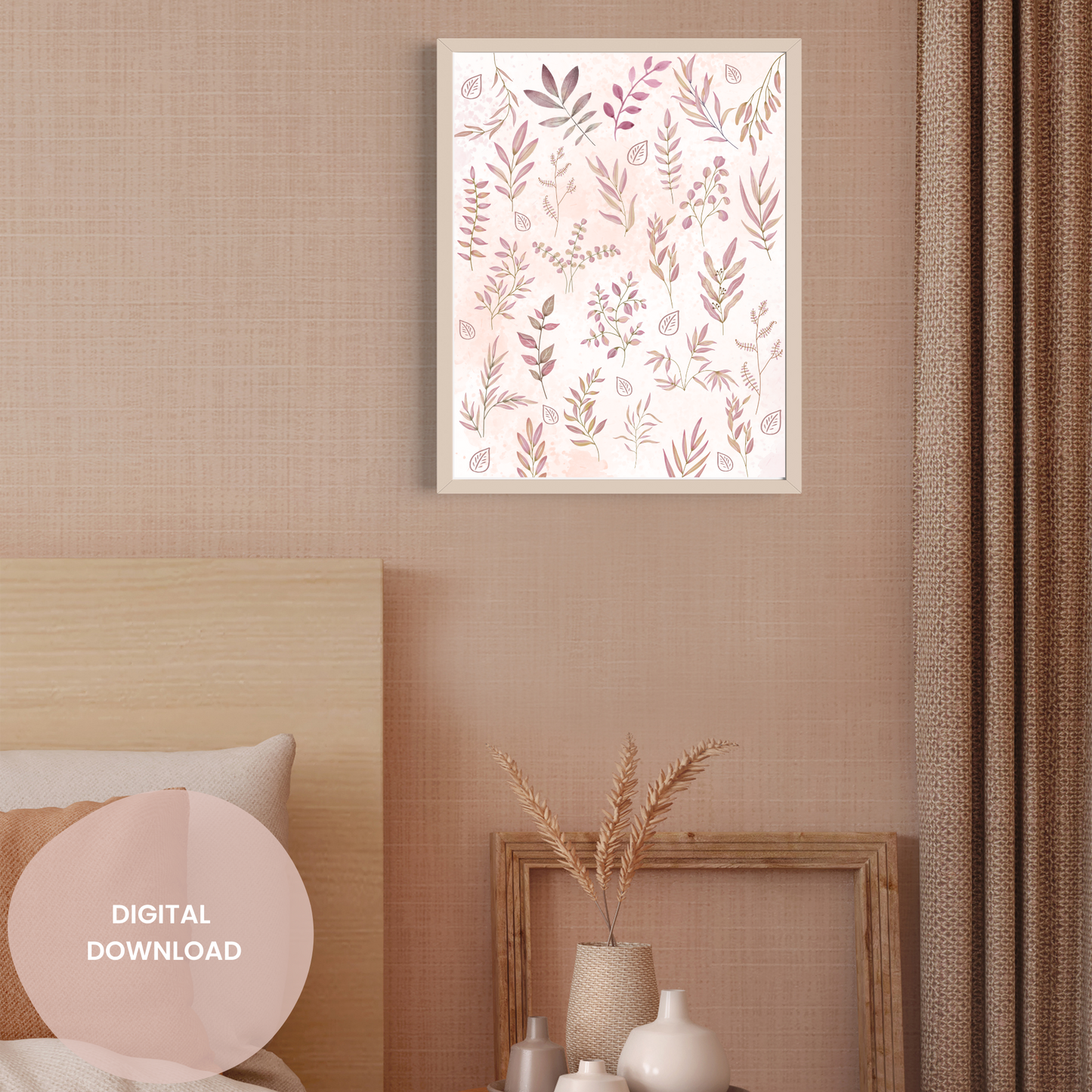 Watercolored Pink Leaves Wall Collage Poster - Serene Nature-Inspired Decor