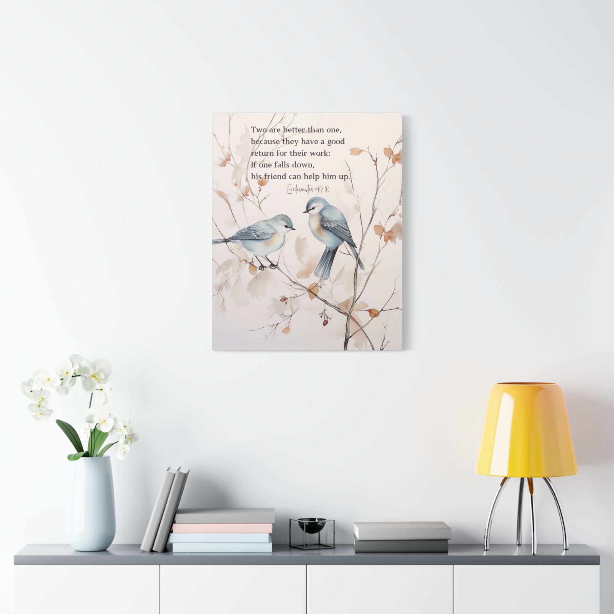 Elegant Canvas Art with Bible Verse: Two Birds on a Branch