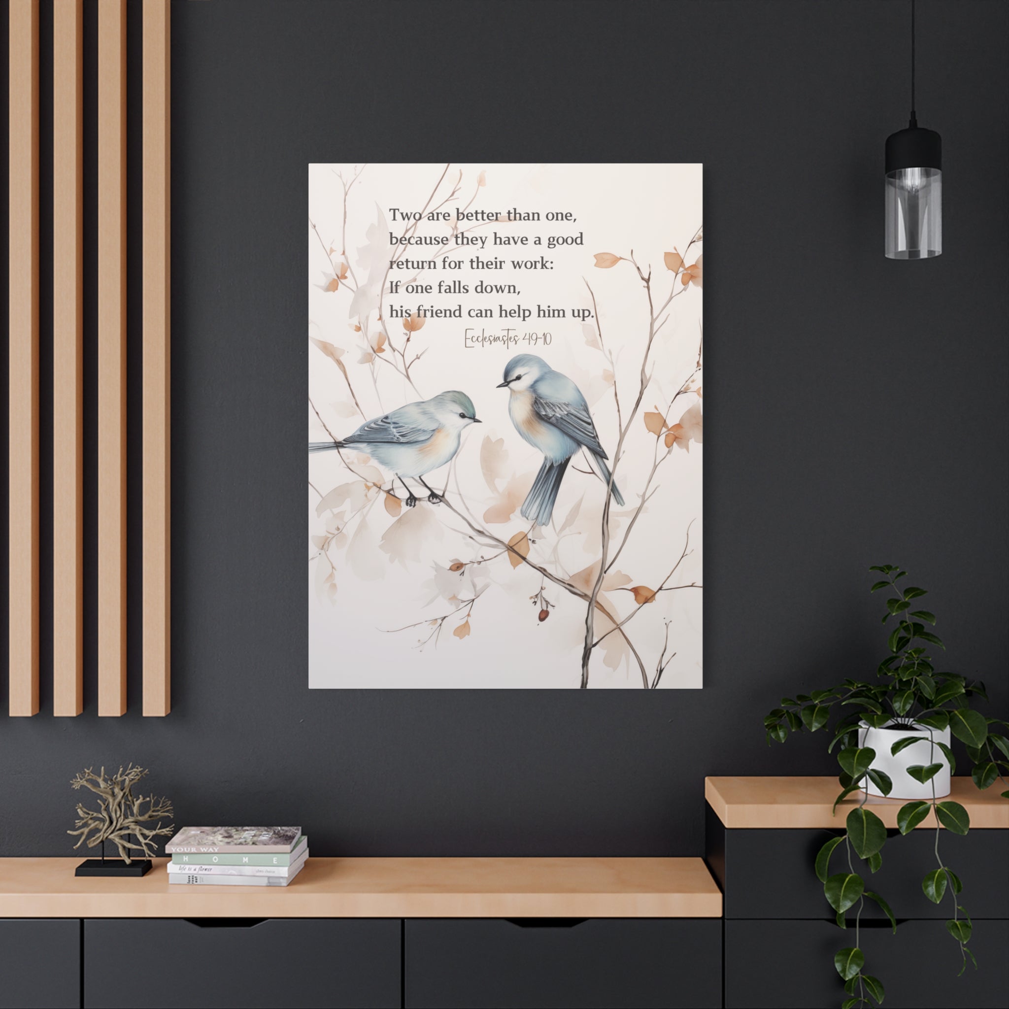 Elegant Canvas Art with Bible Verse: Two Birds on a Branch