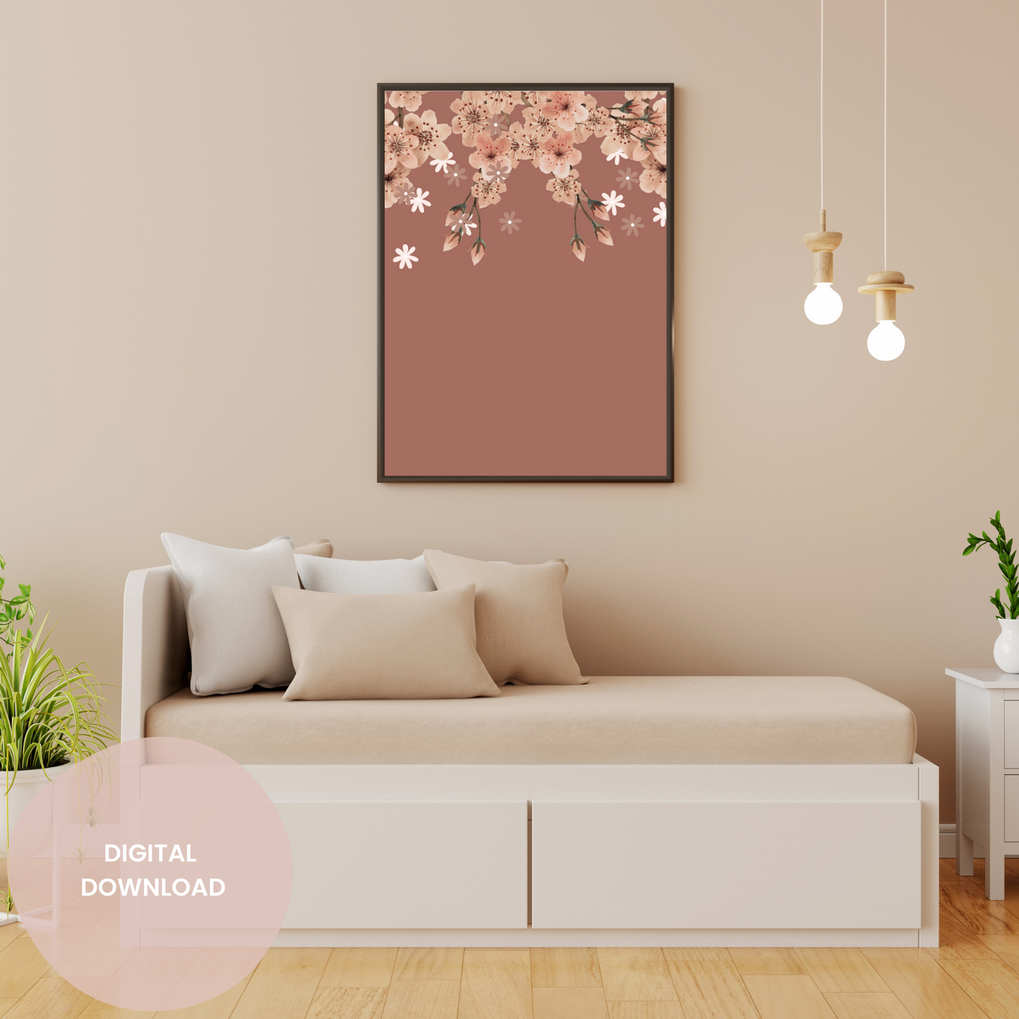Shades of Pink Falling Blossoms Tree Wall Collage Poster - Whimsical Nature Display