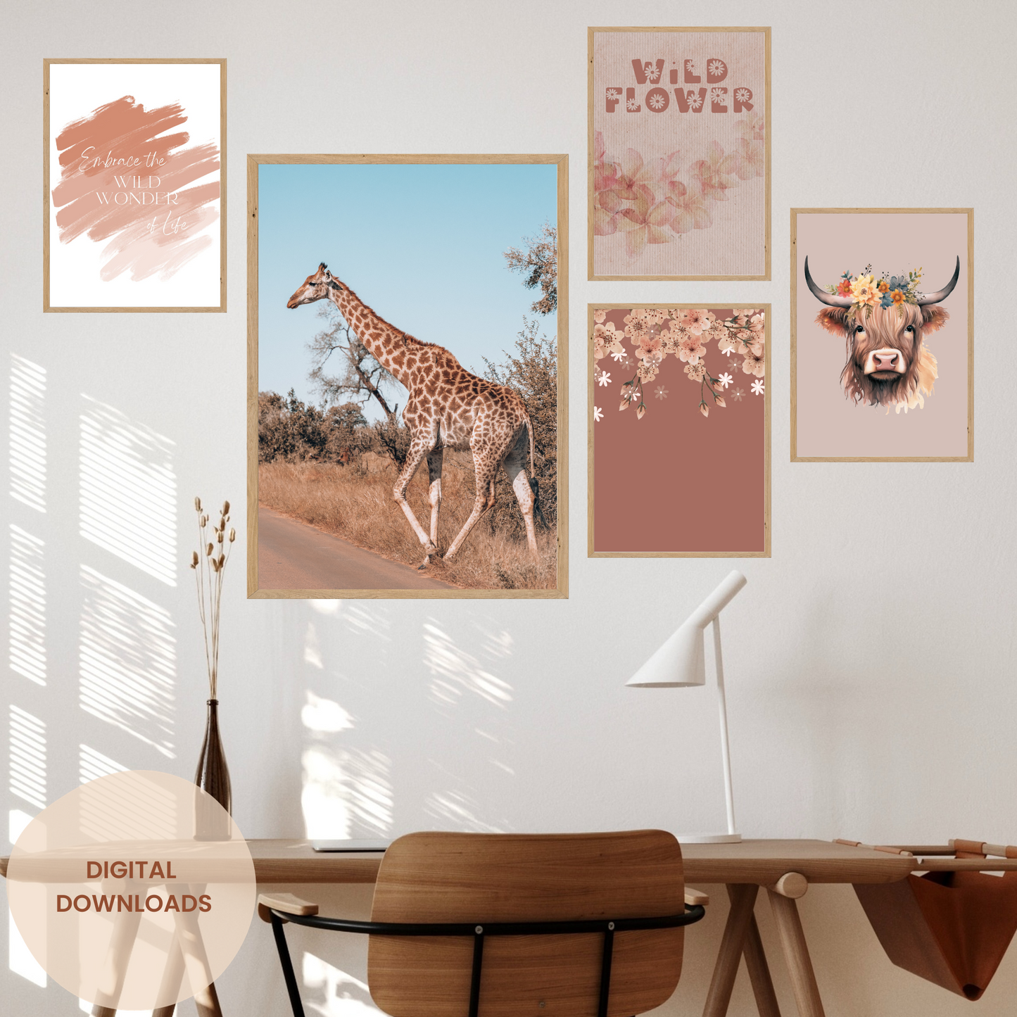 Shades of Pink African Animal Gallery Wall Printables