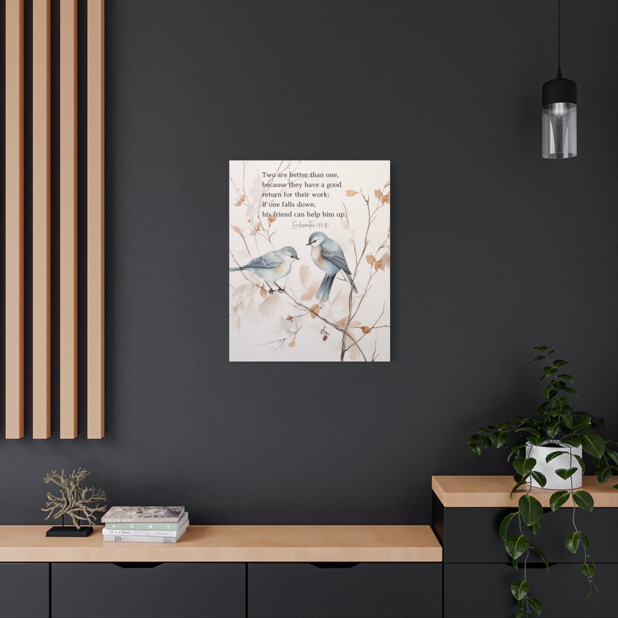 Elegant Canvas Art with Bible Verse: Two Birds on a Branch