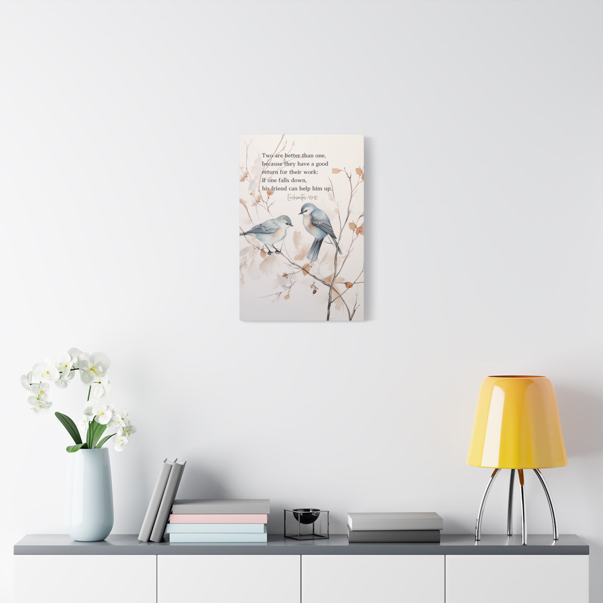 Elegant Canvas Art with Bible Verse: Two Birds on a Branch