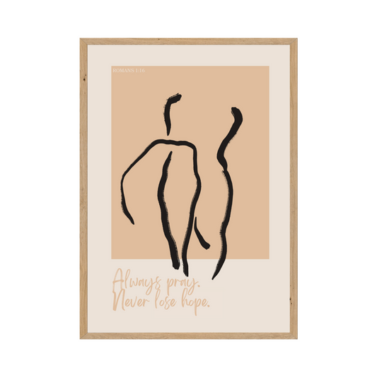 Bold sketch art featuring Romans 1:16, reminding believers to always pray and never lose hope.