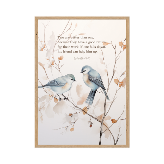 Ecclesiastes 4:9-10 - Two are better than one. Bluebirds in nature background.