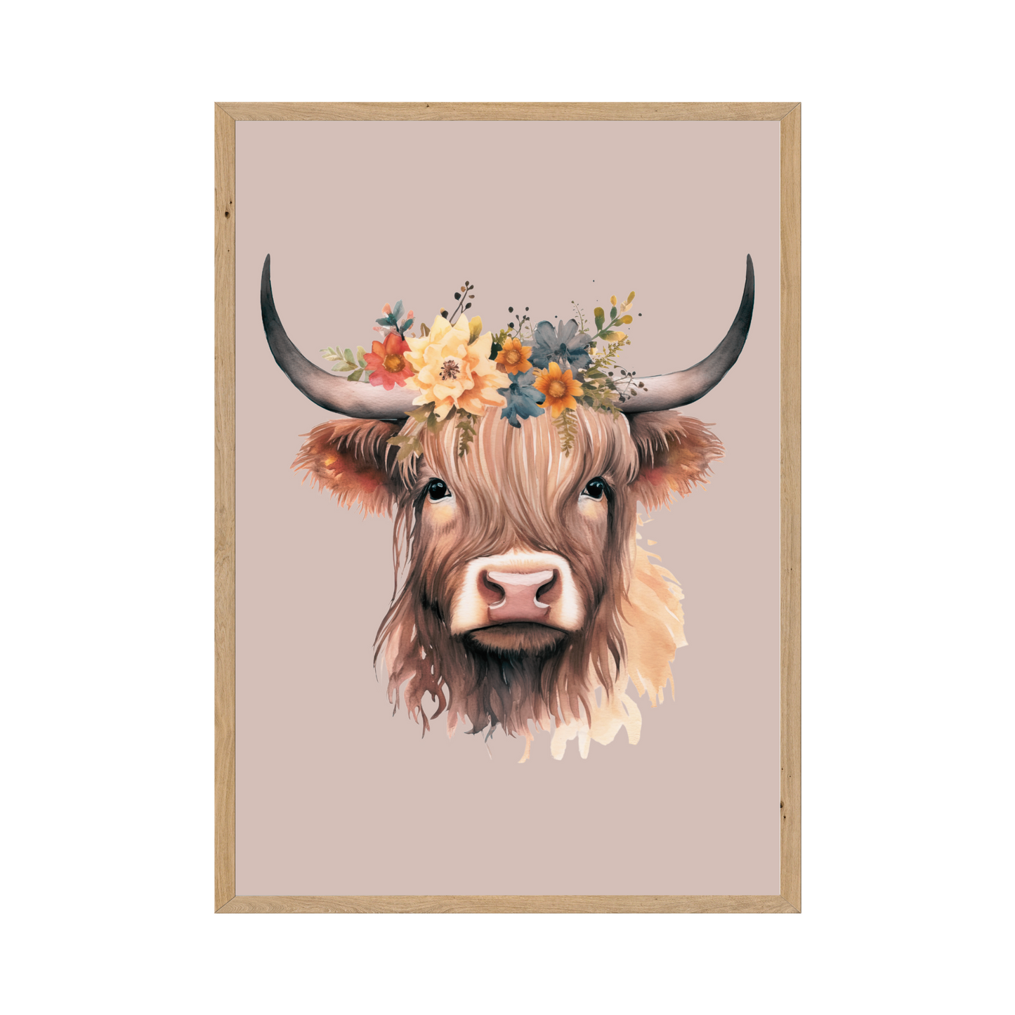 Floral Crowned Bull - Artful Watercolor Wall Collage Poster