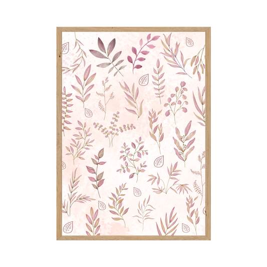 Watercolored Pink Leaves Wall Collage Poster - Serene Nature-Inspired Decor